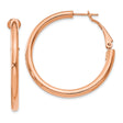 14k Rose Gold Hoop Earrings, Minimalist Polished Finish, Lightweight Omega Back Design