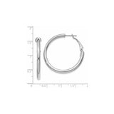 14k White Gold Hoop Earrings, Medium Round Polished Hoops with Latch Back Closure