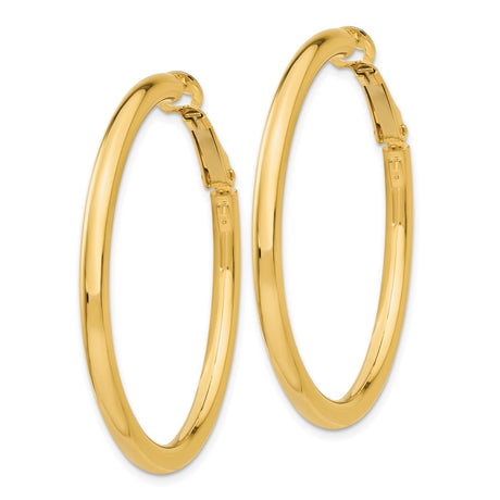 14k Yellow Gold Hoop Earrings, Polished Finish, Latch Back, Medium Size, Minimalist Style for Women