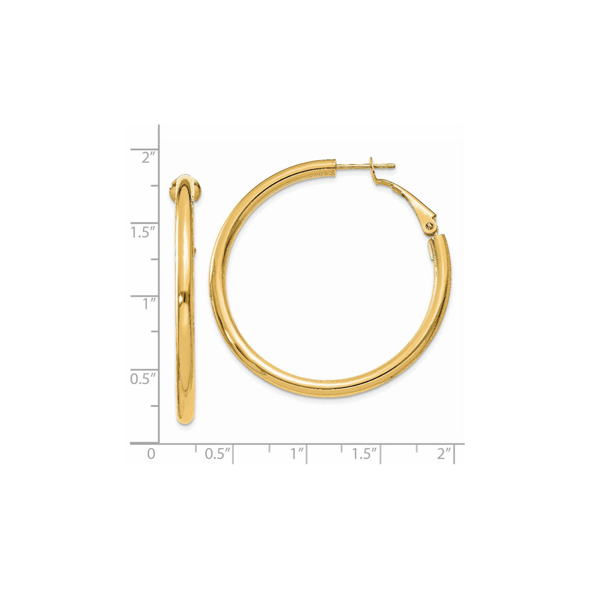 14k Yellow Gold Hoop Earrings, Polished Finish, Latch Back, Medium Size, Minimalist Style for Women
