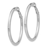 14k White Gold Hoop Earrings, Medium Round Polished Design with Hinged Snap-Back Closure