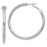 14k White Gold Hoop Earrings, Medium Round Polished Design with Hinged Snap-Back Closure