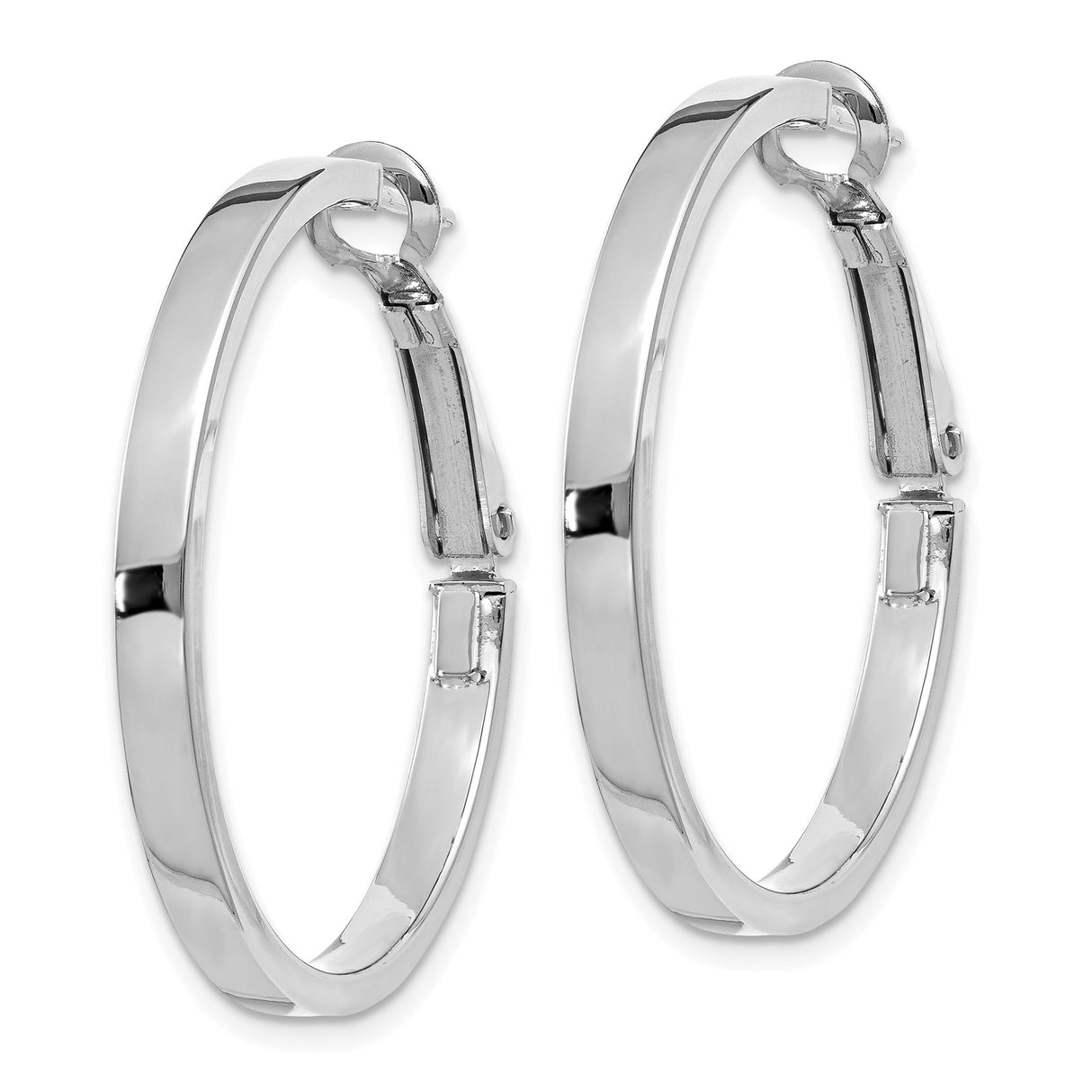 14k White Gold Hoop Earrings, Polished Smooth Finish, Classic Latch Back Design