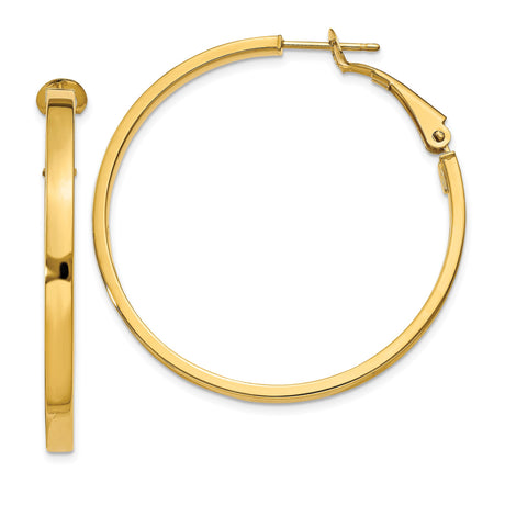 14k Yellow Gold Hoop Earrings, Polished Medium-Size Lightweight Design for Women