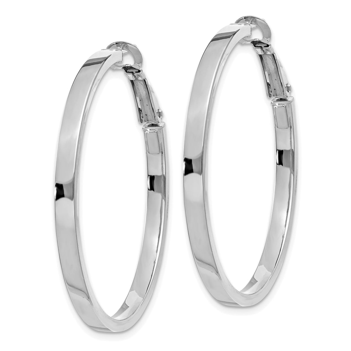 14k White Gold Hoop Earrings, Classic Round Lightweight Design with Hinged Snap Closure