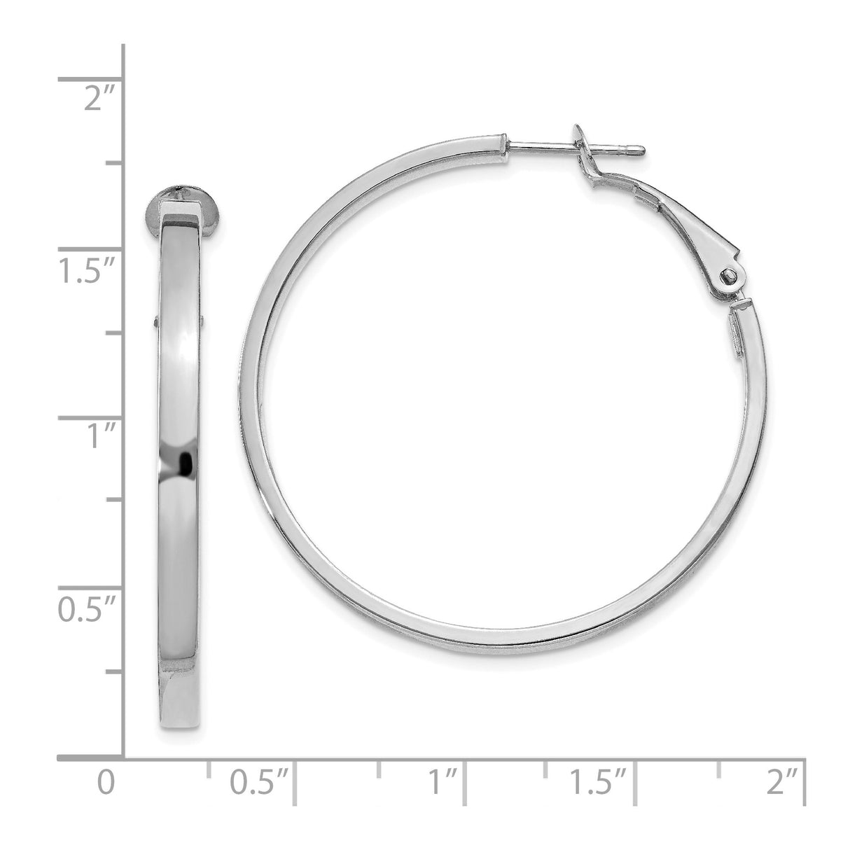 14k White Gold Hoop Earrings, Classic Round Lightweight Design with Hinged Snap Closure