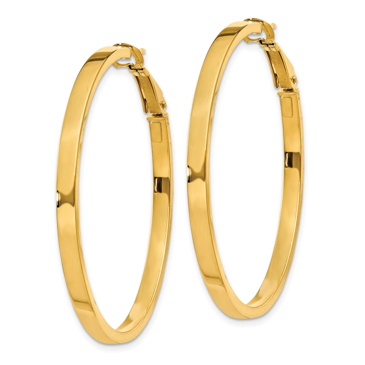 14k Yellow Gold Hoop Earrings, Classic High Polish Round Design with Latch Back Closure