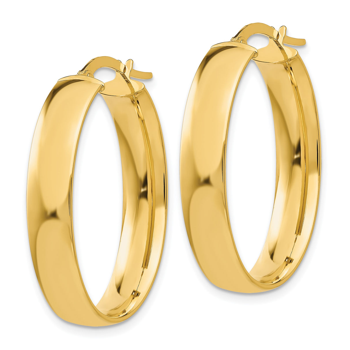 14k Yellow Gold Oval Hoop Earrings, Sleek High Polish, Minimalist Latch Back Design