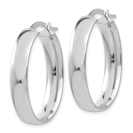 14k White Gold Oval Hoop Earrings, Polished Finish, Minimalist Classic Style for Women