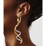 14k Two-Tone Gold Spiral Dangle Earrings with Leverback Hooks, Twisted Drop Design for Women