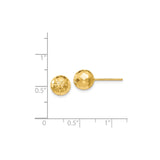 14k Yellow Gold Ball Stud Earrings with Diamond Cut Floral Design, Faceted Mirror Finish