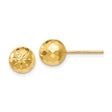 14k Yellow Gold Ball Stud Earrings with Diamond Cut Floral Design, Faceted Mirror Finish