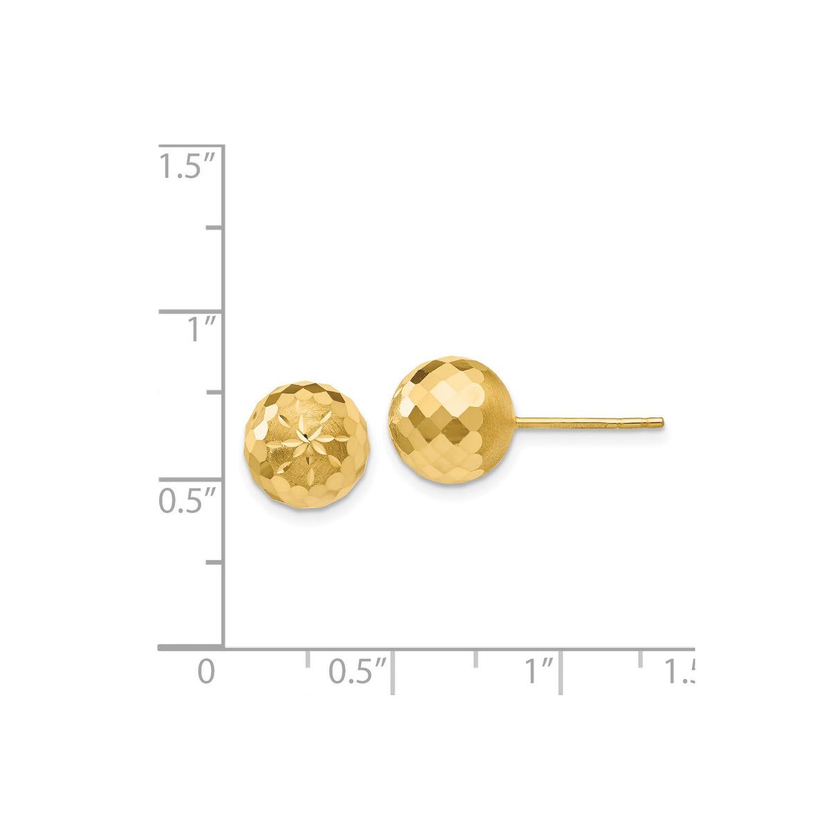 14k Yellow Gold Ball Stud Earrings with Faceted Mirror Finish and Starburst Design