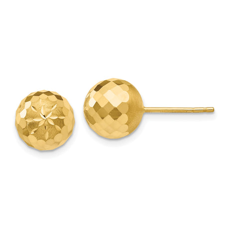 14k Yellow Gold Ball Stud Earrings with Faceted Mirror Finish and Starburst Design