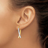 14k Two Tone Gold Dangle Hoop Earrings with Twisted Crossover Design for Women