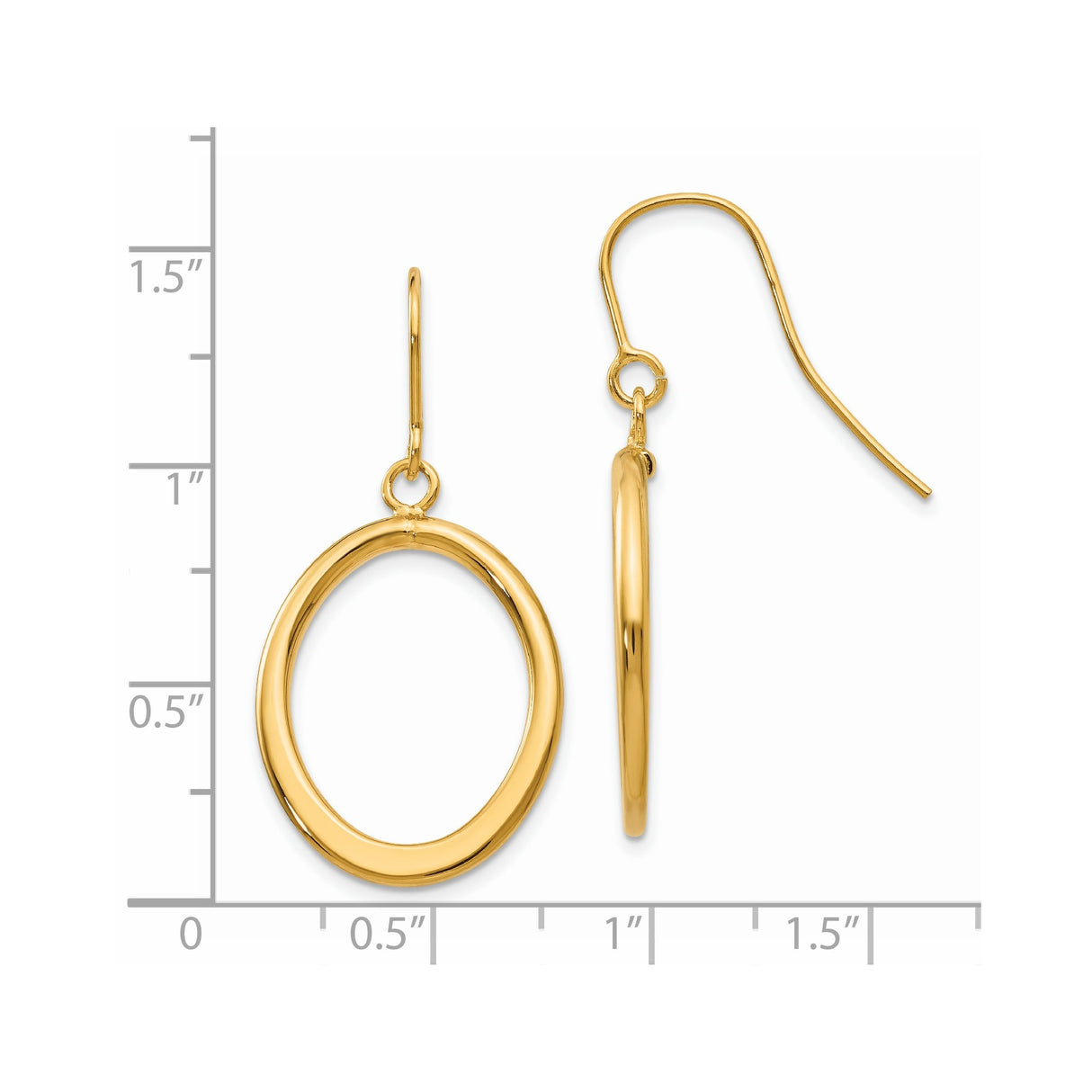 14k Yellow Gold Dangle Earrings, Lightweight Oval Drop Design, Modern Minimalist Hoops for Women