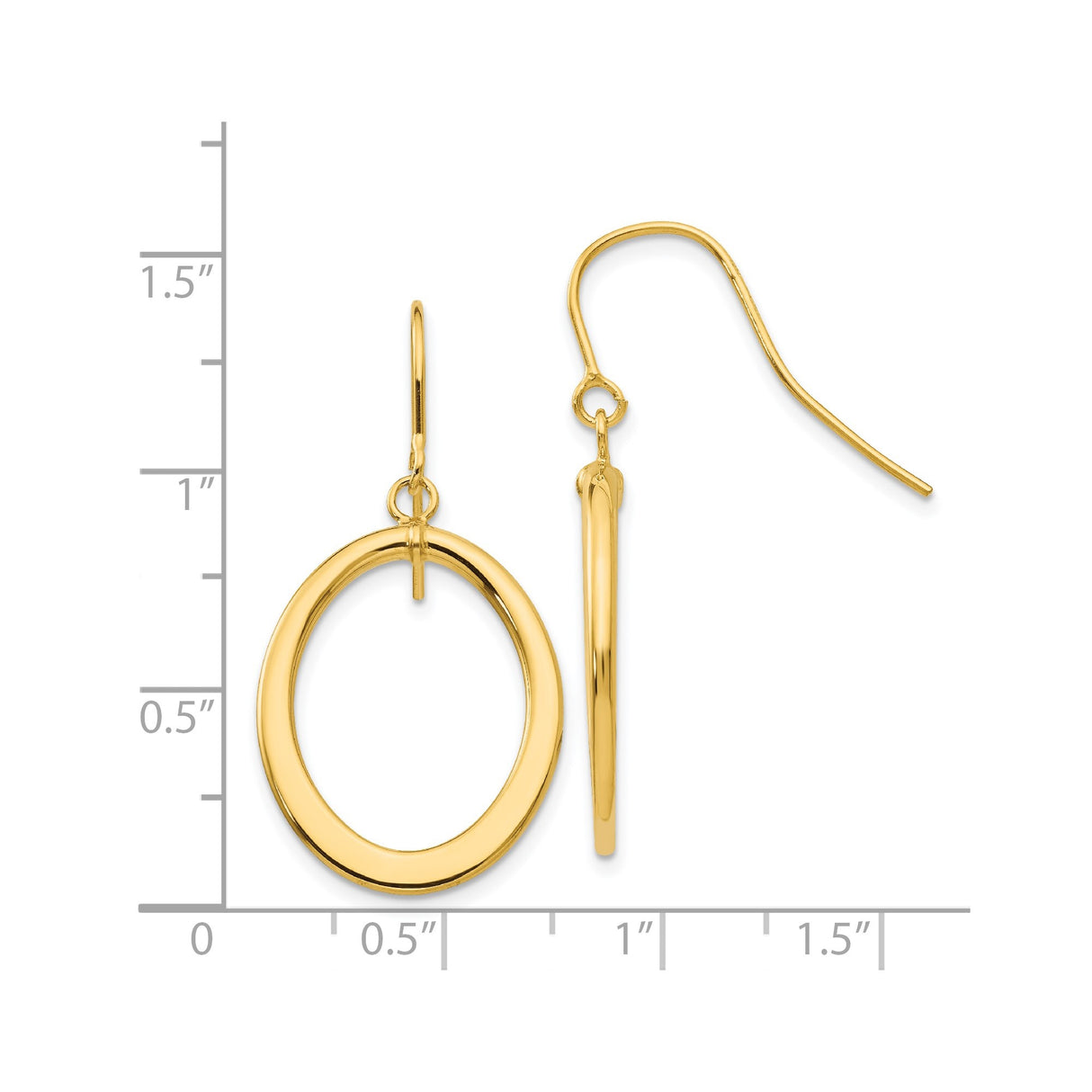 14k Yellow Gold Dangle Earrings, Lightweight Oval Drop Design, Modern Minimalist Hoops for Women