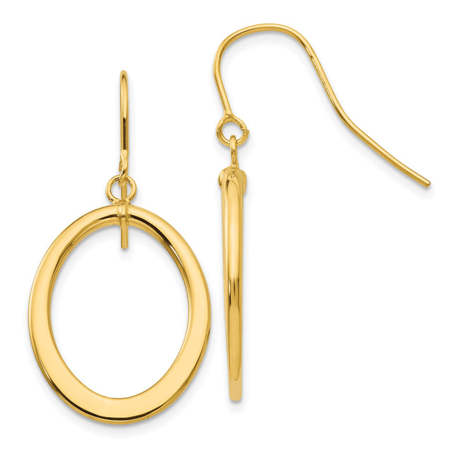14k Yellow Gold Dangle Earrings, Lightweight Oval Drop Design, Modern Minimalist Hoops for Women