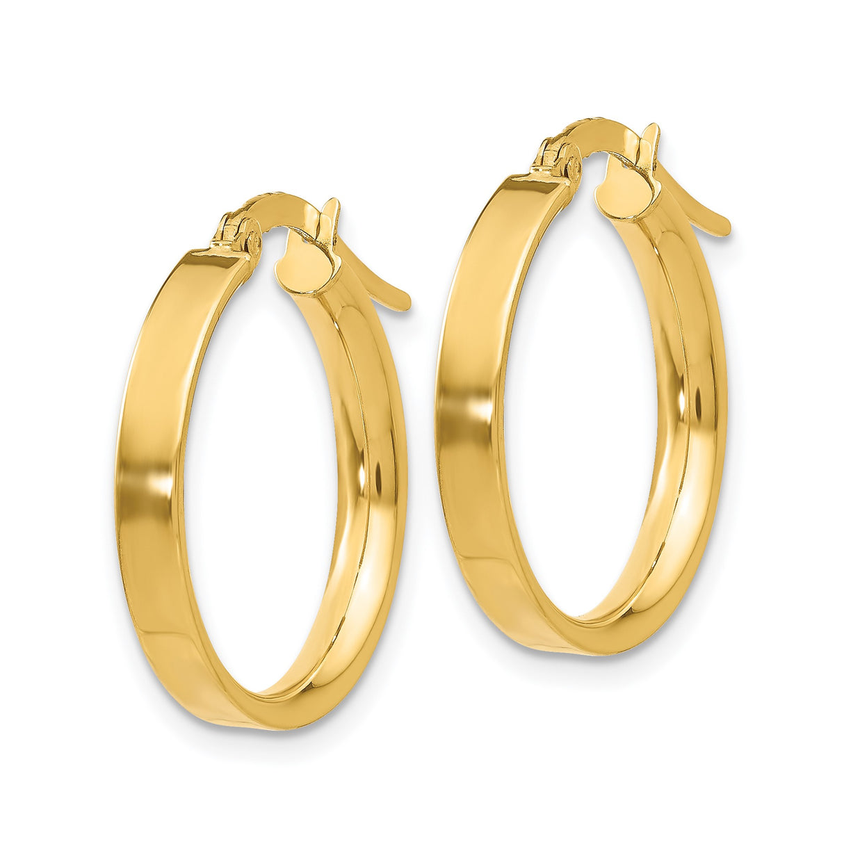 14k Yellow Gold Hoop Earrings, Polished Round Classic Design with Hinged Latch Back