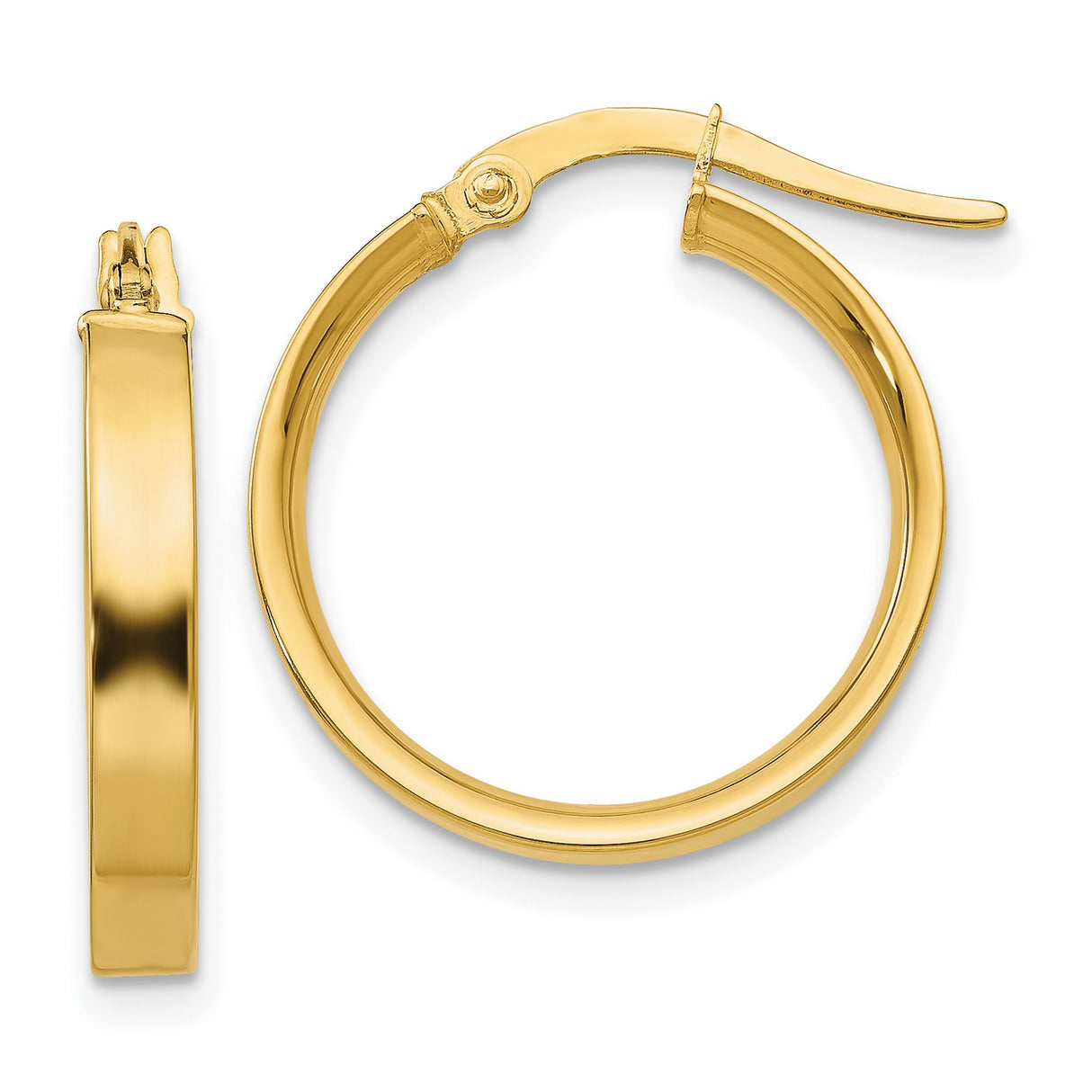 14k Yellow Gold Hoop Earrings, Polished Round Classic Design with Hinged Latch Back