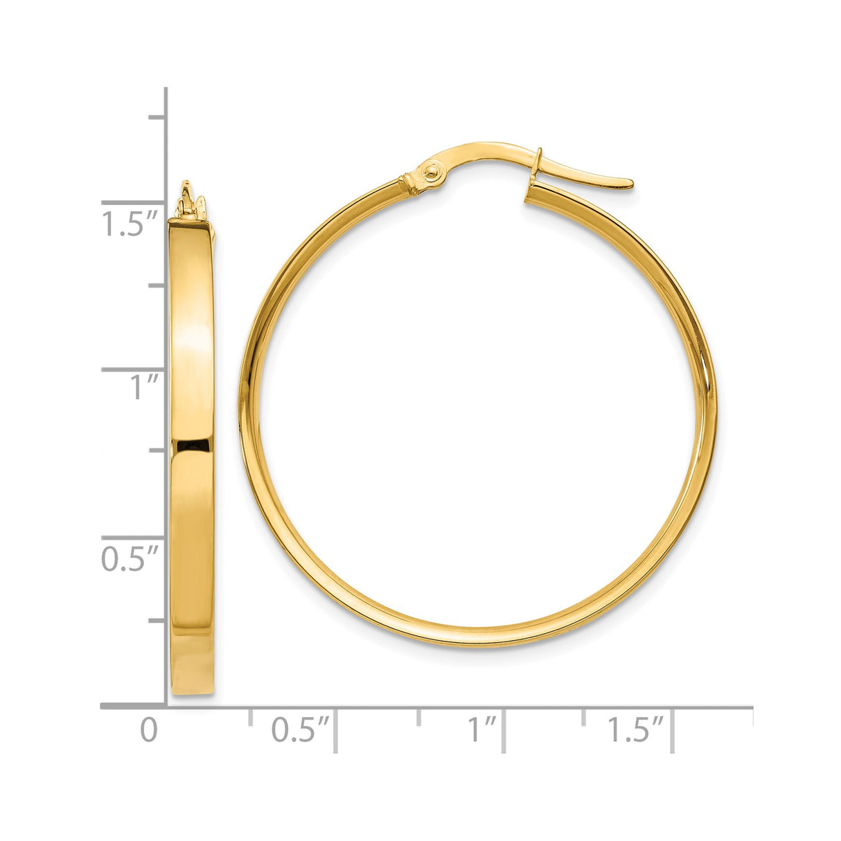 14k Yellow Gold Hoop Earrings, Polished Finish with Latch Back, Lightweight Minimalist Style