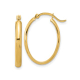 14k Yellow Gold Hoop Earrings, Polished Oval Design, Latch Back Closure, Lightweight Jewelry for Women