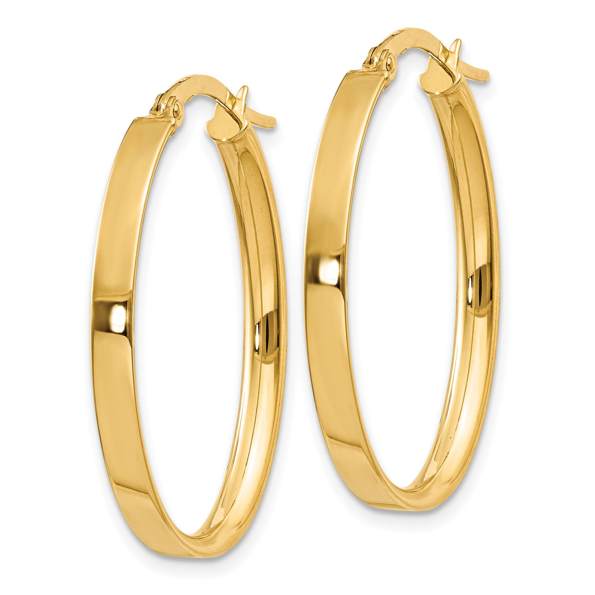 14k Yellow Gold Oval Hoop Earrings, High-Polish Finish, Snapback Closure, Lightweight Modern Design