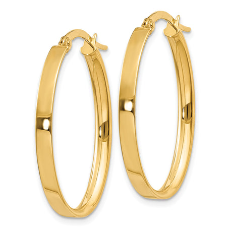14k Yellow Gold Oval Hoop Earrings, High-Polish Finish, Snapback Closure, Lightweight Modern Design