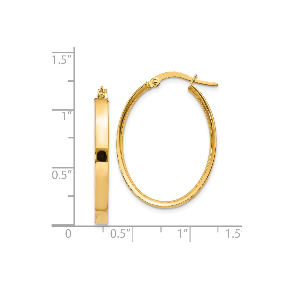 14k Yellow Gold Oval Hoop Earrings, High-Polish Finish, Snapback Closure, Lightweight Modern Design