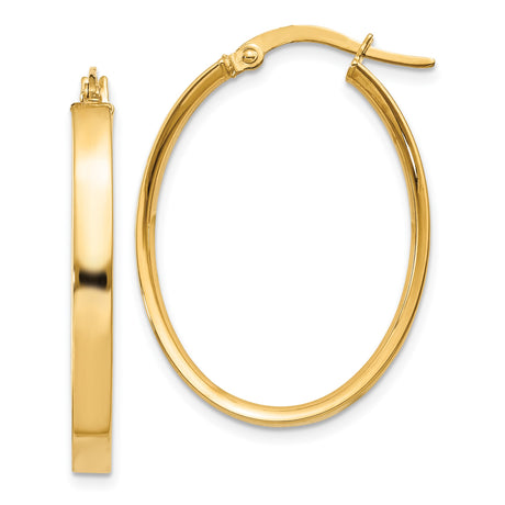 14k Yellow Gold Oval Hoop Earrings, High-Polish Finish, Snapback Closure, Lightweight Modern Design