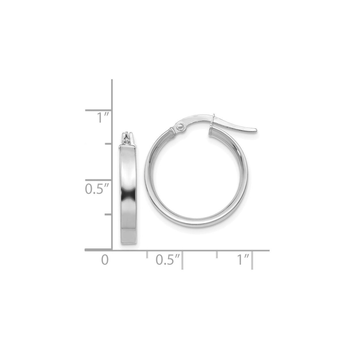 14k White Gold Hoop Earrings, Polished Finish, Hinged Snap Closure, Minimalist Style