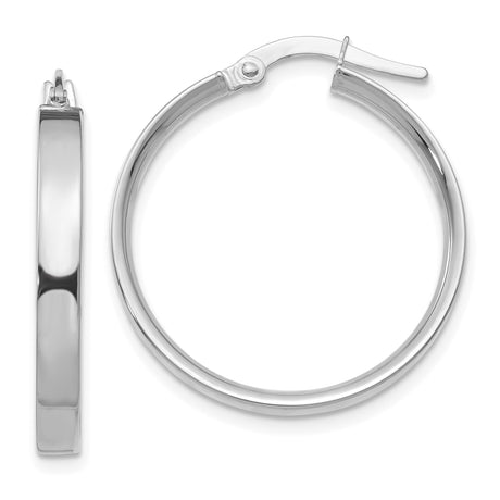 14k White Gold Hoop Earrings with Polished Finish and Latch-Back Closure, Minimalist Design