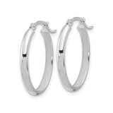 14k White Gold Hoop Earrings, Medium Oval with Polished Finish and Hinged Clasp