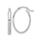 14k White Gold Hoop Earrings, Medium Oval with Polished Finish and Hinged Clasp