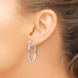 14k White Gold Oval Hoop Earrings, Lightweight High Polish Classic Modern Design