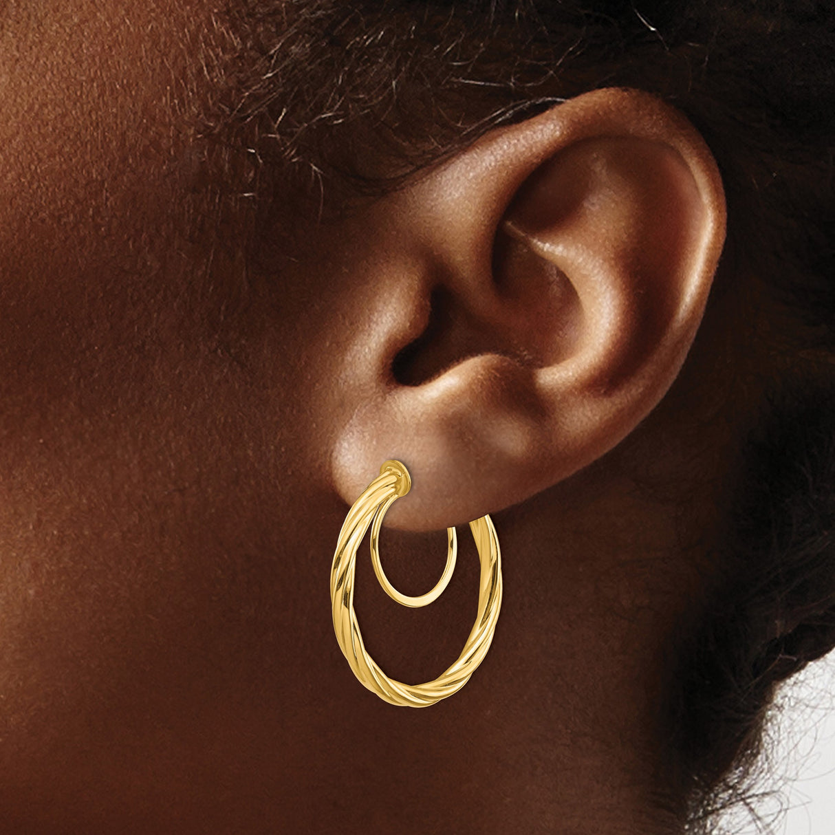 14K Yellow Gold Twisted Rope Hoop Earrings Polished Finish