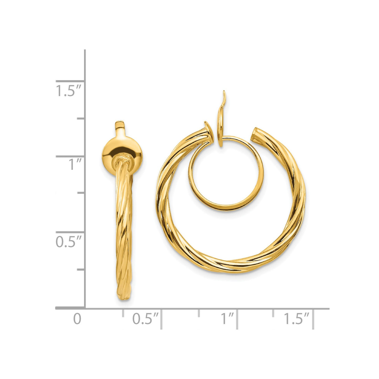 14K Yellow Gold Twisted Rope Hoop Earrings Polished Finish