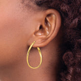 14k Yellow Gold Twisted Teardrop Hoop Earrings, Polished Oval Design for Women
