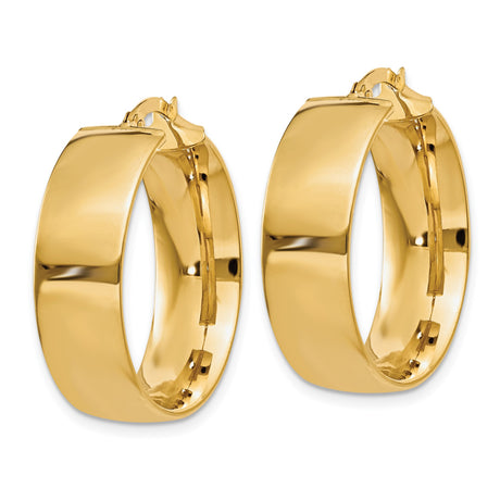 14k Yellow Gold Hoop Earrings, Classic Round Smooth Wide Design for Women