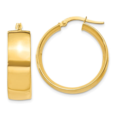 14k Yellow Gold Hoop Earrings, Classic Round Smooth Wide Design for Women