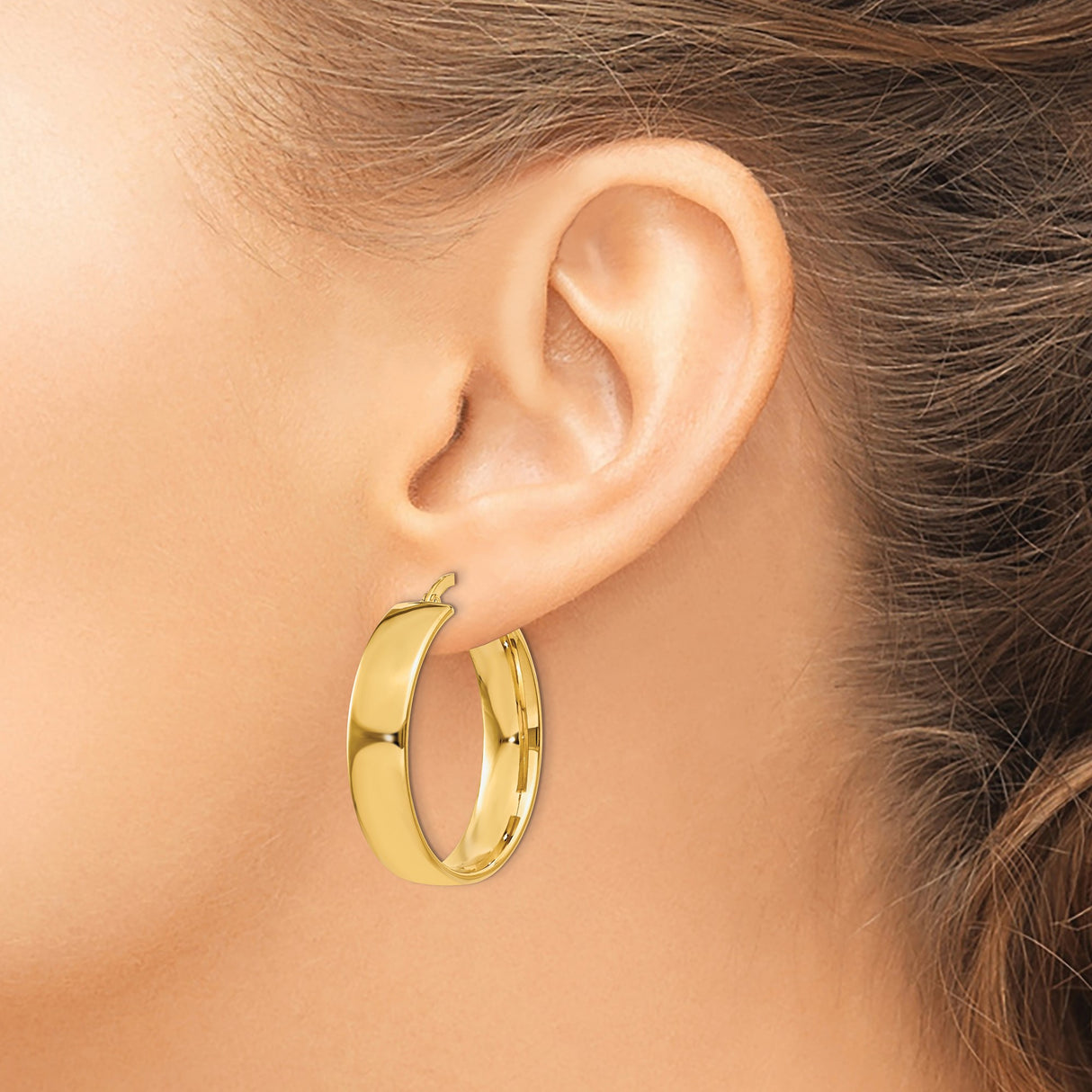 14k Yellow Gold Hoop Earrings, Polished Finish, Hinged Clasp, Minimalist Modern Style