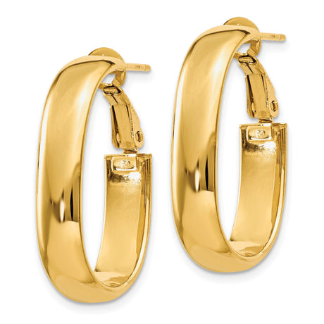 14k Yellow Gold Oval Hoop Earrings, Polished Finish, Minimalist Lightweight Design for Women