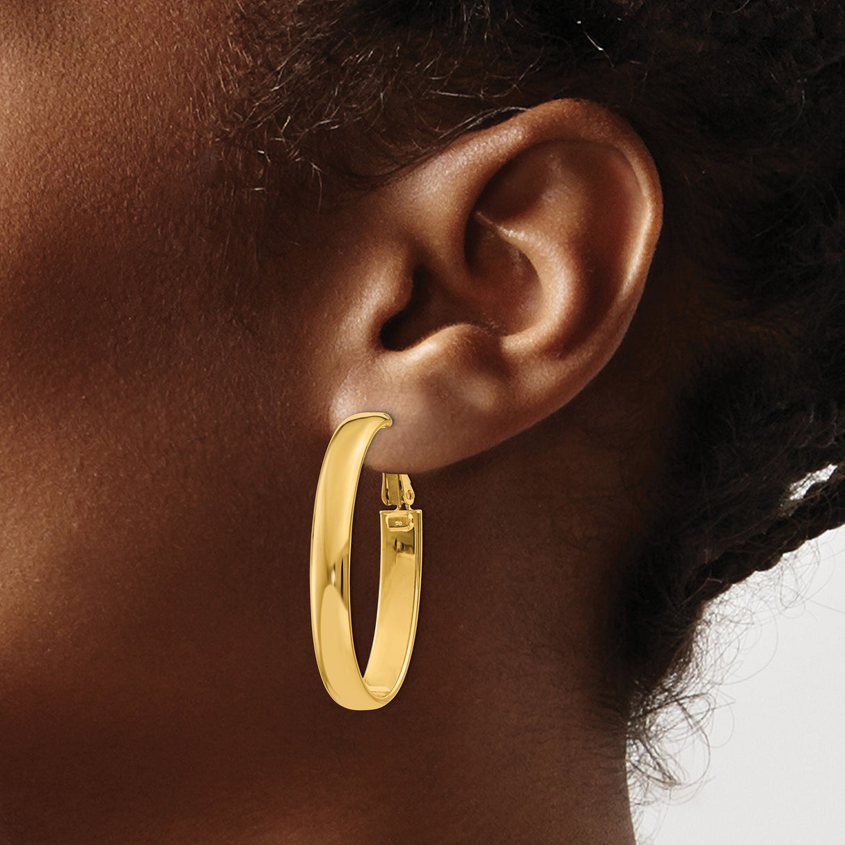 14k Yellow Gold Oval Hoop Earrings, Polished Finish, Classic Latch Back, Lightweight Design