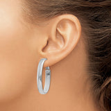 14k White Gold Hoop Earrings, Polished Oval Shape, Hinged Back, Minimalist Style
