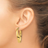 14k Yellow Gold Twisted Oval Hoop Earrings, High Polish Sculptural Design for Women