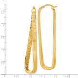 14k Yellow Gold Hoop Earrings, Elongated Teardrop Shape with Textured Finish, Lightweight Design