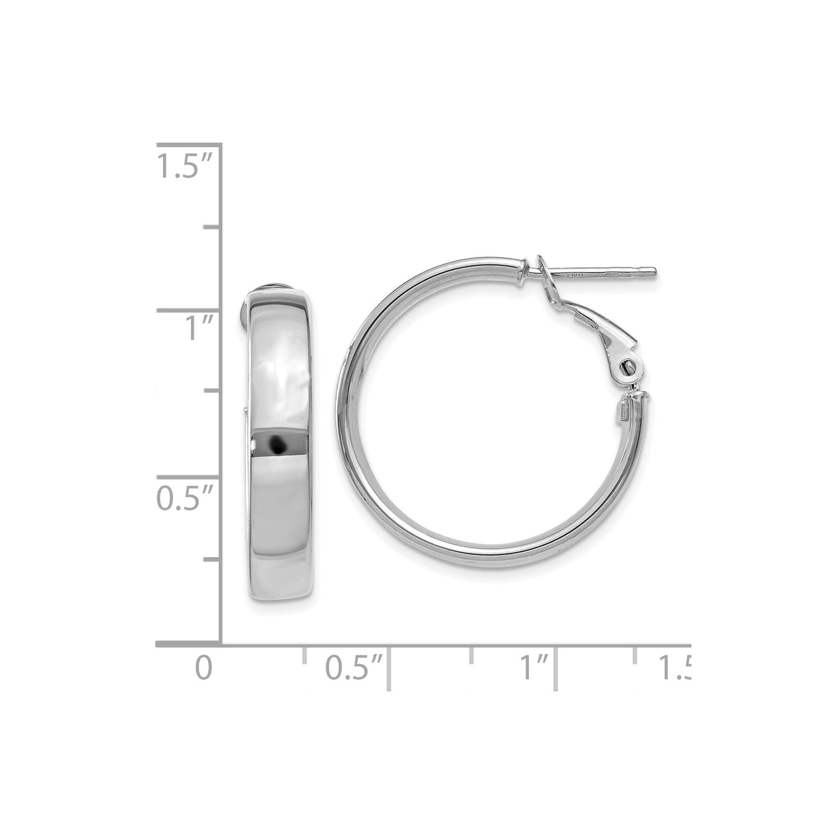 14k White Gold Hoop Earrings, Medium Lightweight Classic Round Design for Women