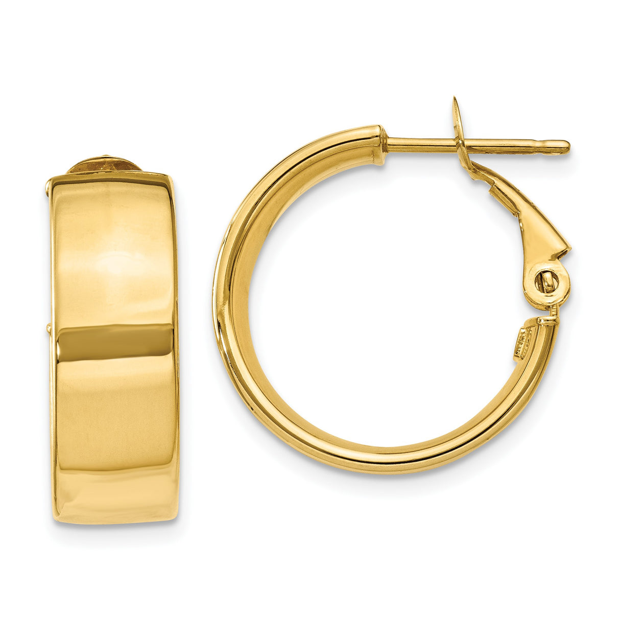 14k Yellow Gold Hoop Earrings, Classic Round Design with Hinged Latch Closure