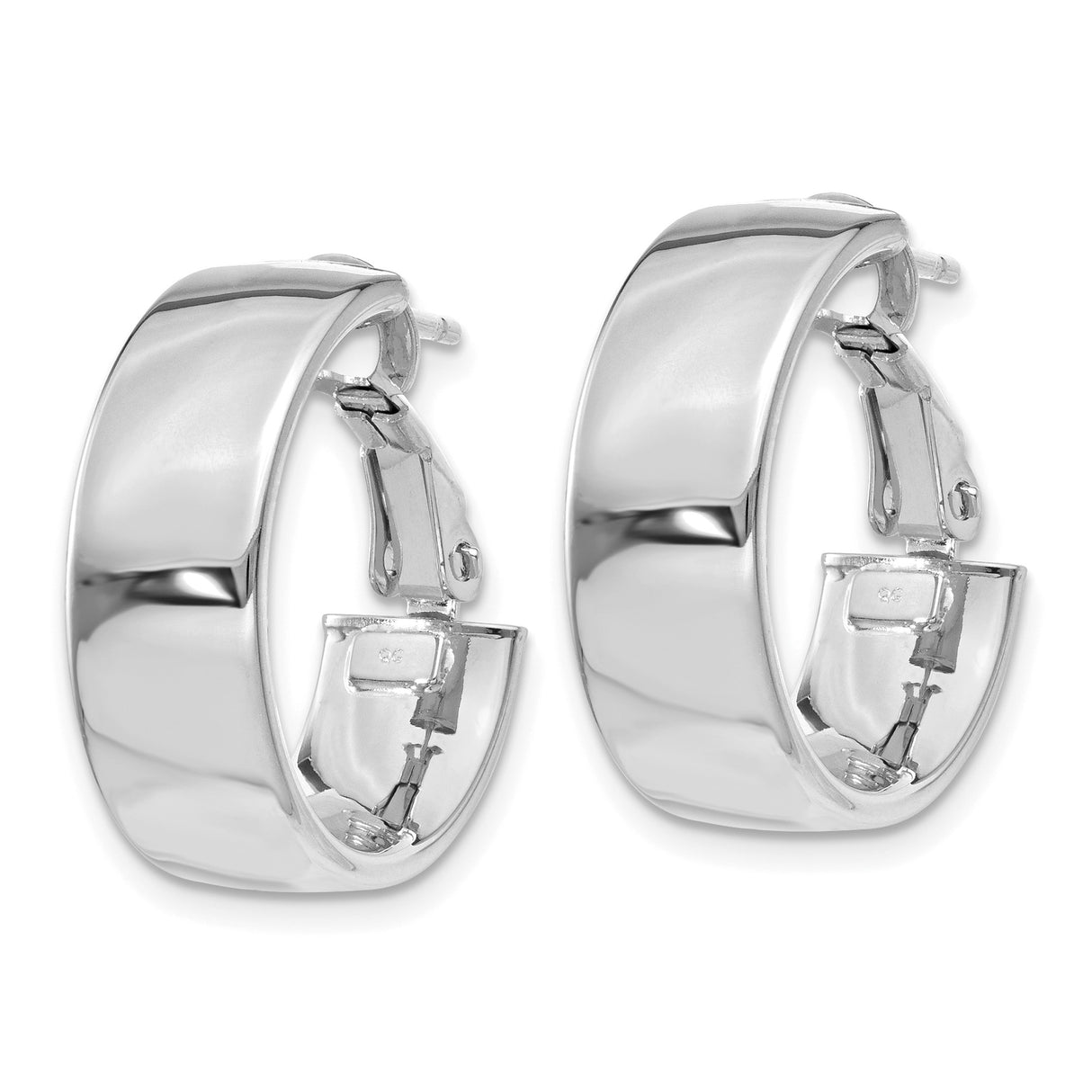 14k White Gold Hoop Earrings, Small Round Hinged Hoops with High Polish Finish