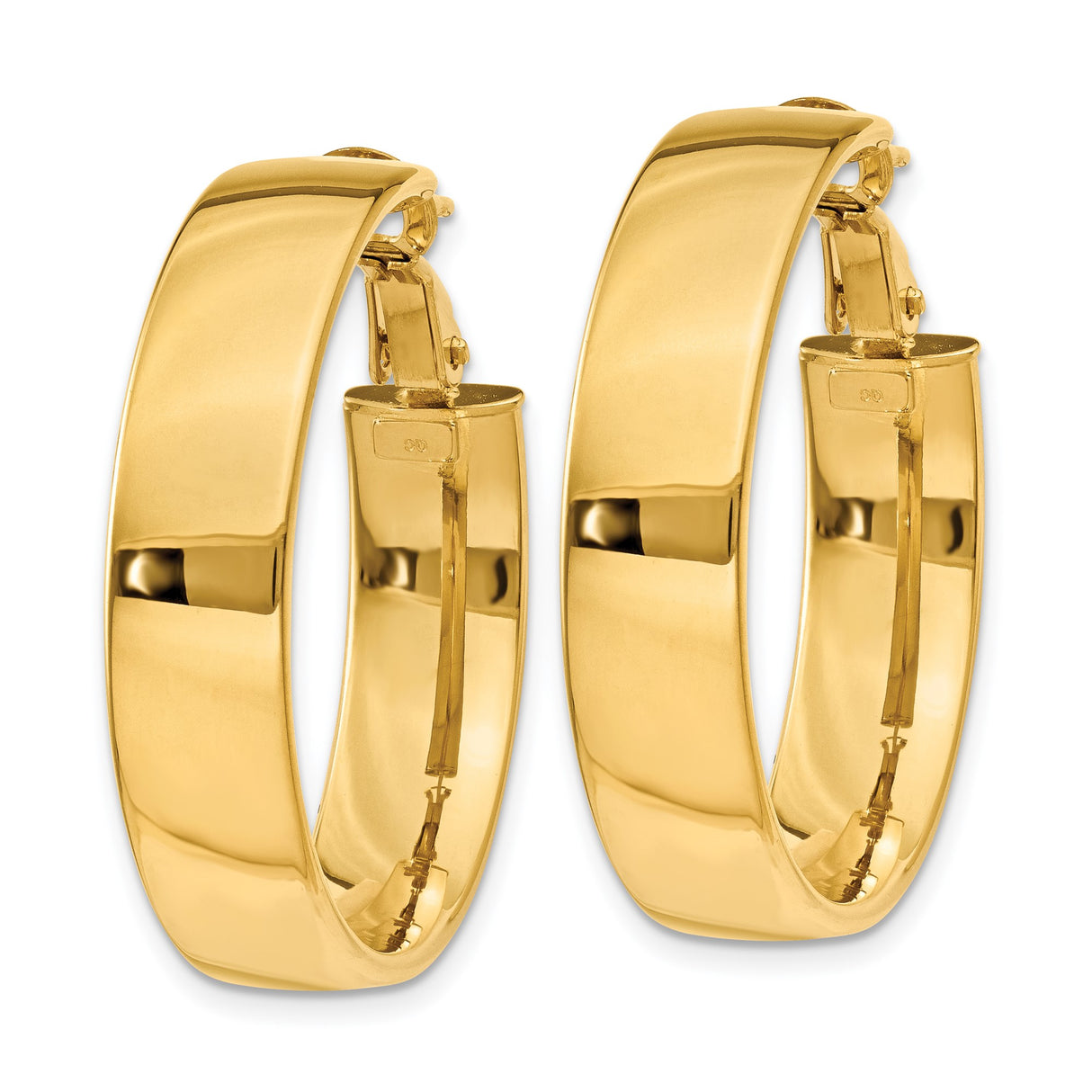 14k Yellow Gold Hoop Earrings, Smooth Polished Round Design with Snap Closure for Women